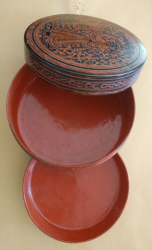 Vintage Kashmir Chinese Indian Burmese lacquer dish bowl? 1910/20