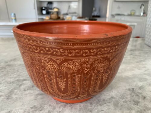 Antique Burmese Lacquerware Hand Painted Bowl - GORGEOUS!