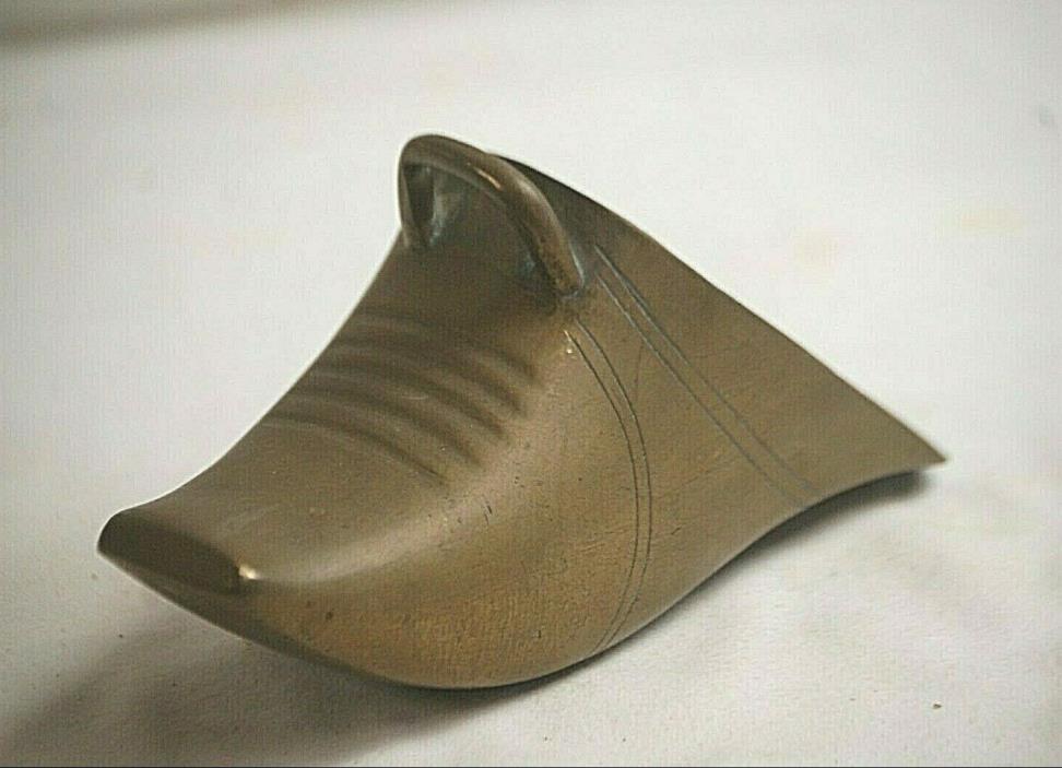 Old Vintage Antique Chinese 19th Century Brass Shoe Form Single Stirrup Armor