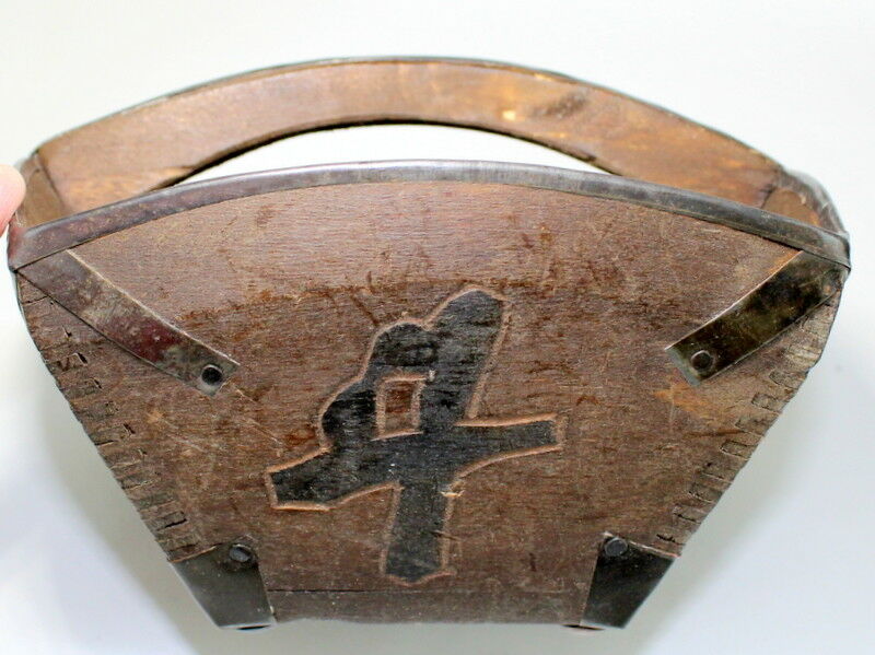Chinese Wood/Metal Rice Grain Measure Bucket Basket Antique C3B/AC516