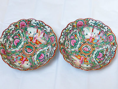 Vintage Chinese Porcelain Rose Bowls, set 2, Marked on bottom, 7