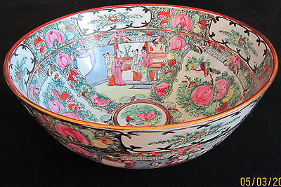 LATE CH'ING DYNASTY HAND PAINTED ROSE MEDALLION PUNCH BOWL