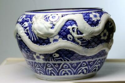 Large Chinese Porcelain Dragon Bowl Blue and White