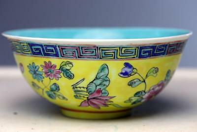 Antique Chinese Yellow Ground Porcelain  Bowl with Turquoise Interior