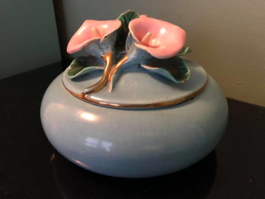 vintage California Pottery Trinket box/bowl pink lily w/lid jewelry