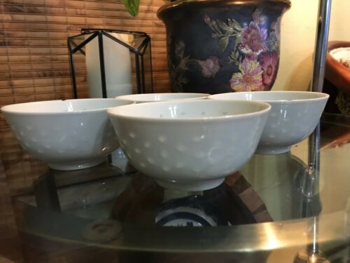 Vintage Antique Rice Eye Grain Bowls Chinese Set Of 4