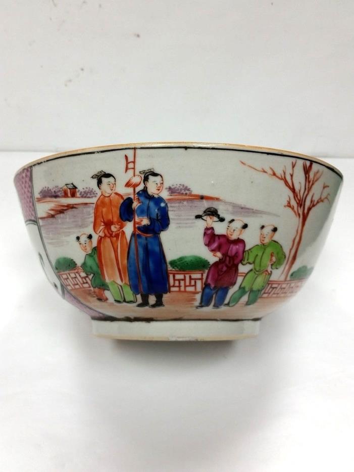 Antique Chinese Porcelain Bowl Hand Painted Figural 6.75 Inches