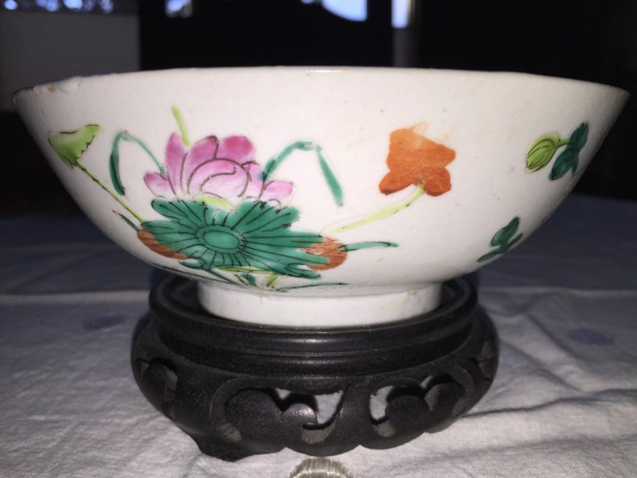Chinese Antique bowl with floral scene - red seal on bottom