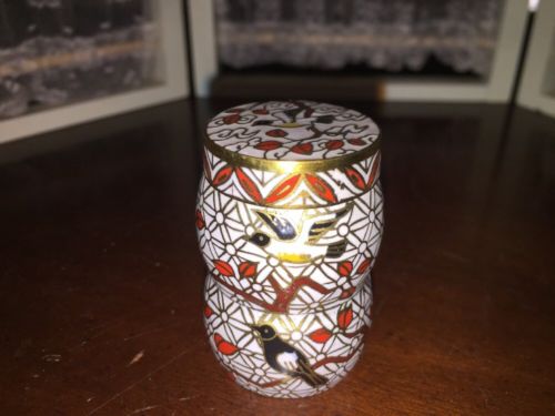 Doll House Mini Cloisonne Opium SNUFF Pot Miniature Box WITH LID BIRDS