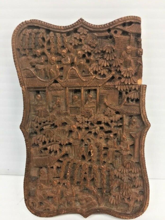 Antique Chinese Carved Wood Card Case Box