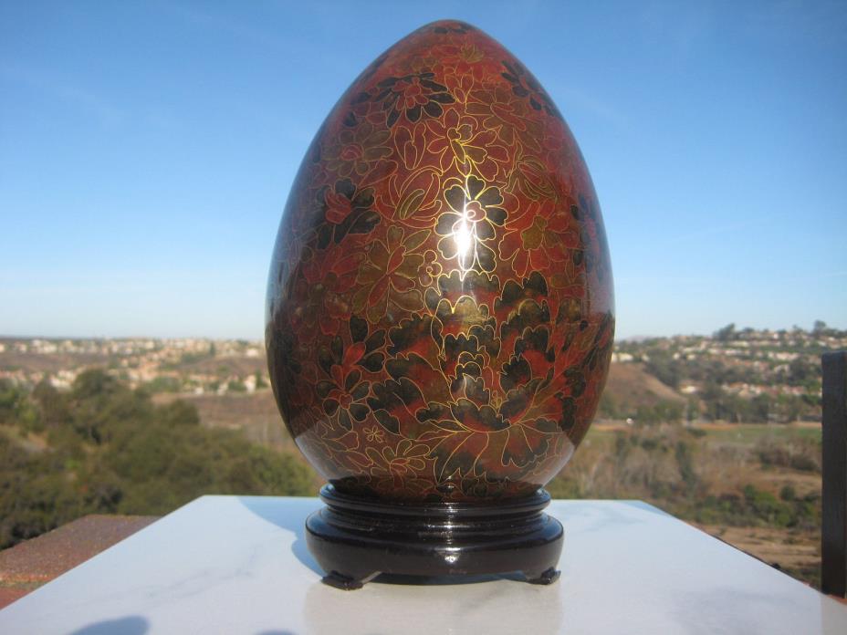 VINTAGE BEAUTIFUL CHINESE LARGE BRASS  CLOISONNE EGG FLOWERS DESIGN 9