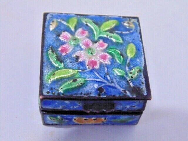 Small Blue Enamel Flower Pill Trinket Box