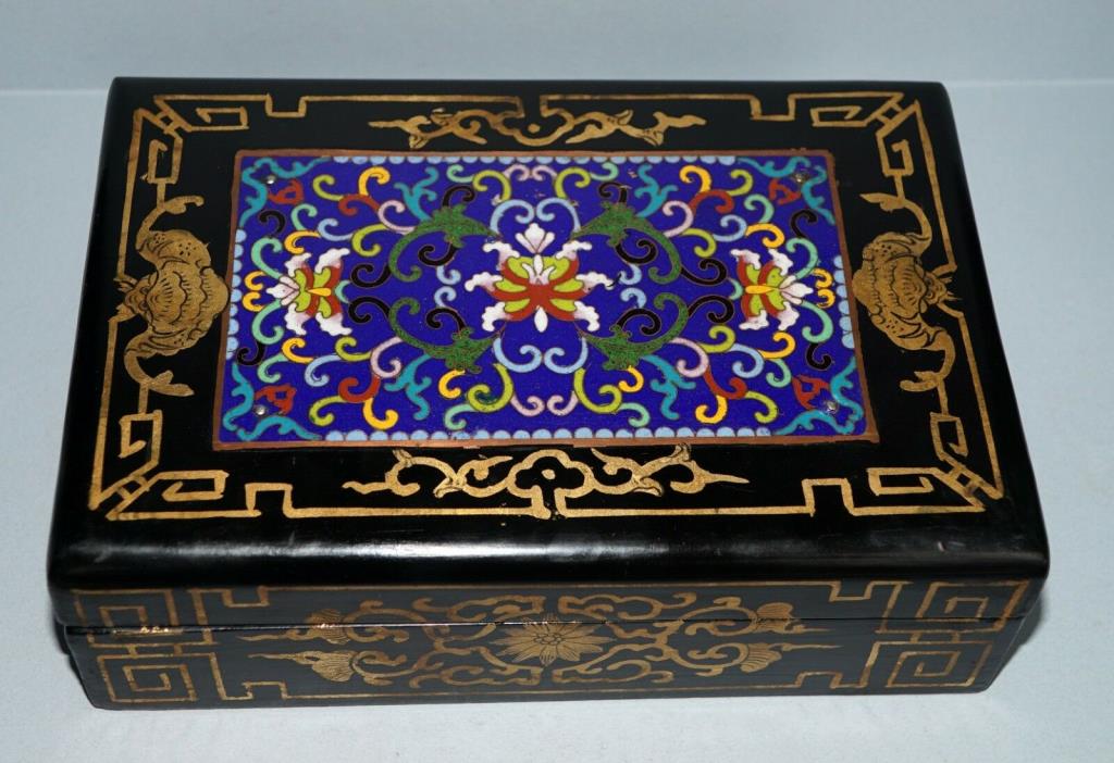 Old Item ~ National China ~ Hardwood ~ High Karat Gold ~ Cloisonné Top Box