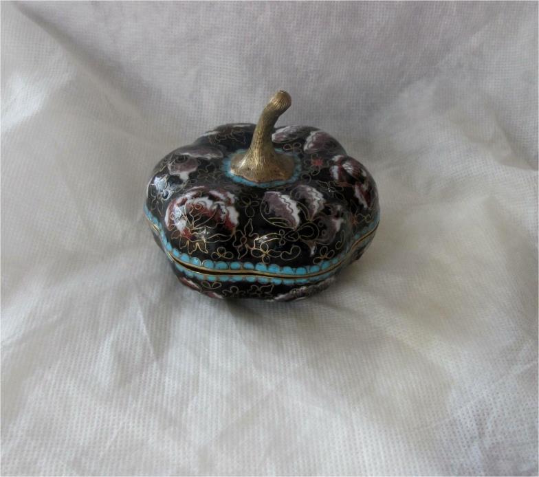 Antique Chinese Cloisonne & Bronze Box Pumpkin Shape Gilded 1880's