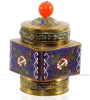Antique Chinese Brass Cloisonne Trinket Box 1930s  Asian Art Round Lidded