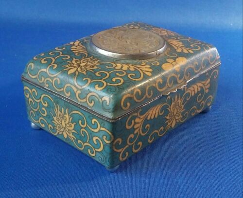 Nice Old Chinese Carved Jade Medallion Enamel Cloisonne Hinged Metal Box