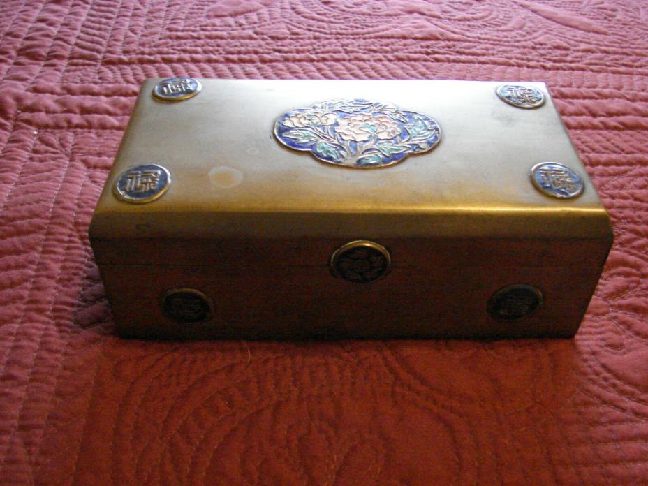 Antique Chinese Brass Cloisonne Cigarette Box - Cedar Lined