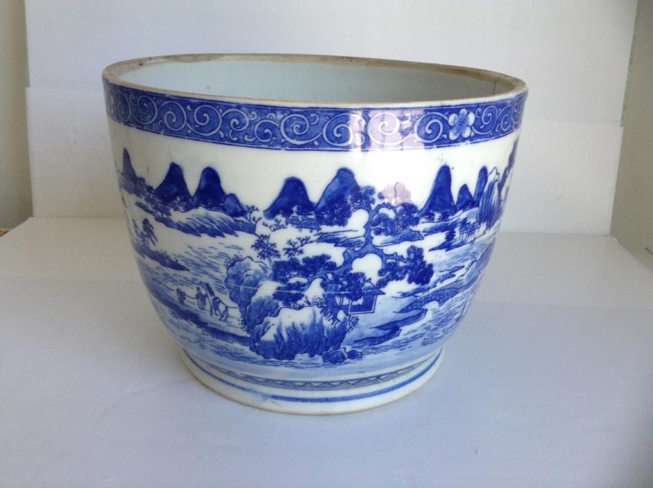 Chinese Blue And White Brush Pot With Landscape
