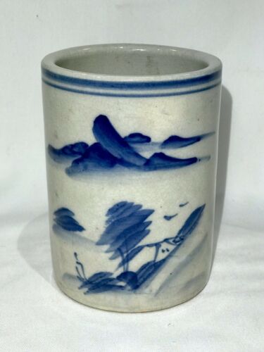 Vintage Chinese Blue and White Large Brush Pot