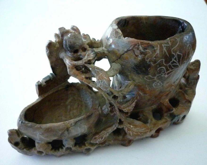 Vintage Chinese Soapstone Carved Brush Pot ~ Vase!