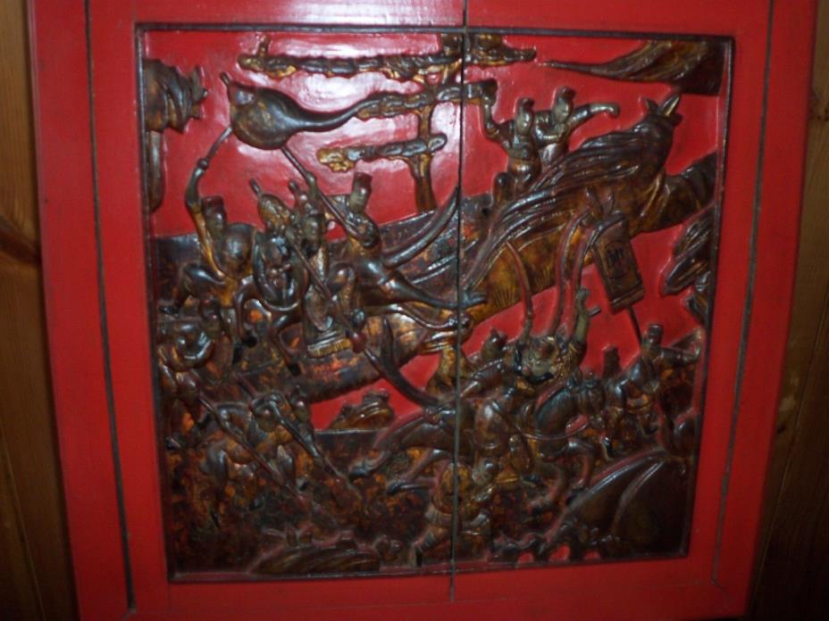 RARE  VINTAGE CARVED CHINESE PANELS DEPICTING SEVERAL SCENES -Ching Dynasty