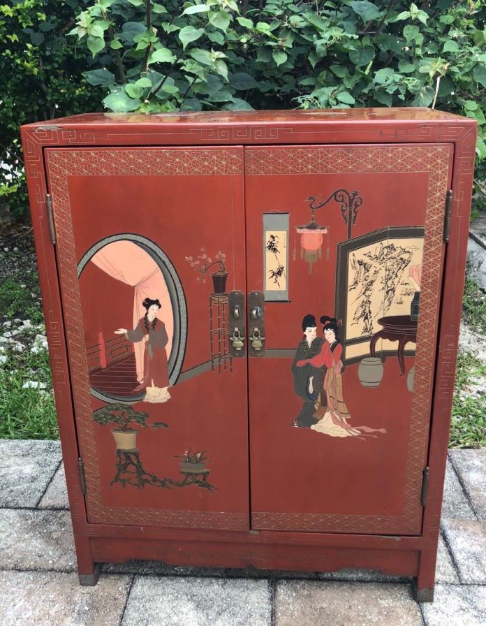 Antique, Chinese Wood & Metal Cabinet / Armoire Beautiful Design Pre owned .