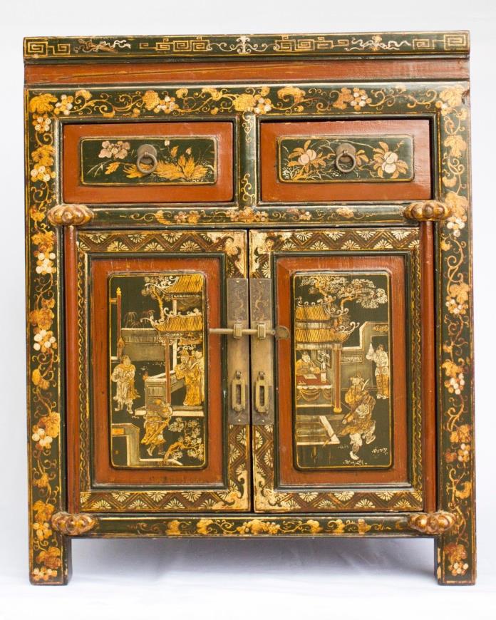 Chinese antique cabinets. Ming period lacquer and gilt, hand painted, Gorgeous.
