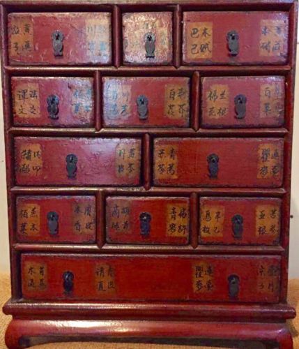 Unique Antique Medicine Cabinet 1850-70 Original Red Lacked Shanxi,Origin Yummy