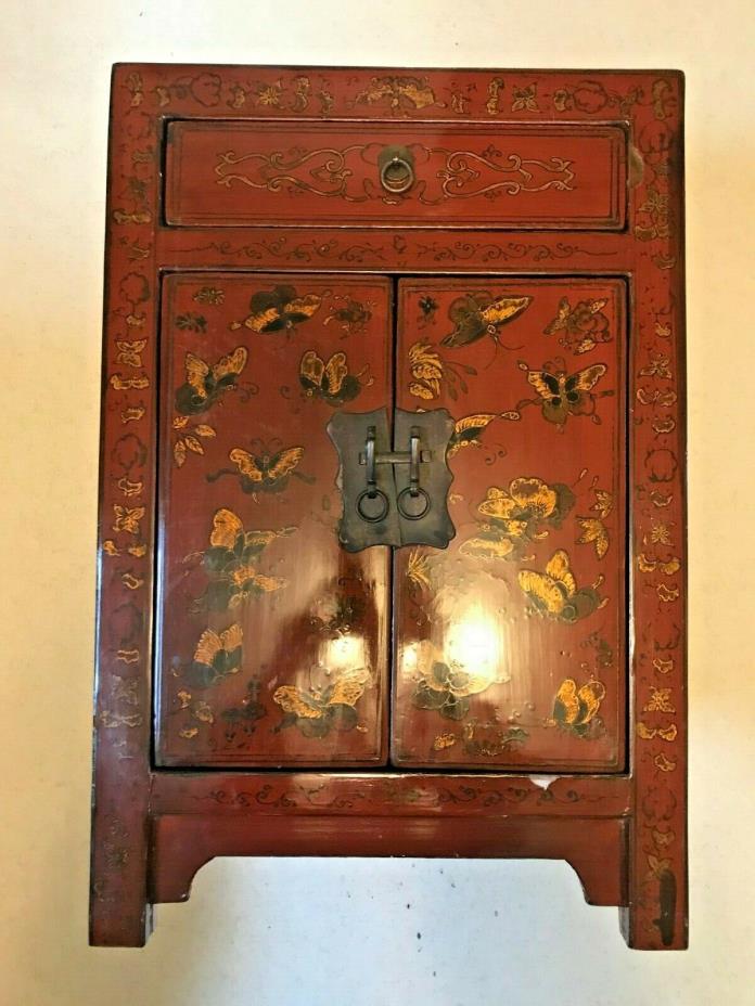 Chinese Antique Red Lacquer Side Cabinet, Shaanxi Origin, circa 1870-1890