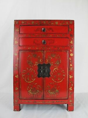 A Chinese Antique Red Lacquer Flower butterfly paint style 2 door closet