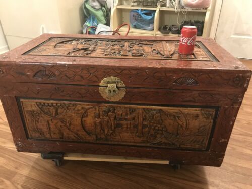 Intricately Carved Chinese Camphor Wood LARGE Wonderful Smell