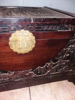 Chinese Hand Carved Wooden Chest / Antique shipped into the US over 50 yrs ago