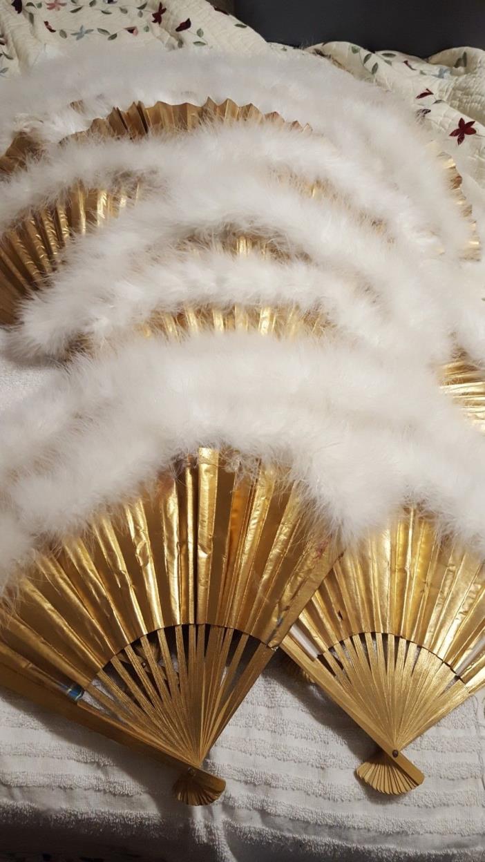 23 Japanese Chinese Paper Fans With Feather Trim.