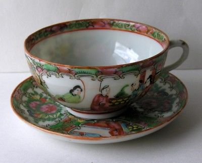Vintage 1920s Chinese Famille Rose Medallion Porcelain Cup and Saucer