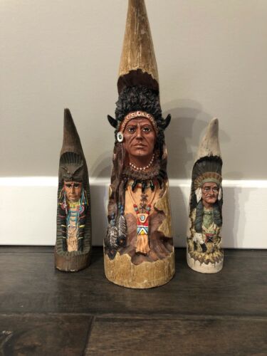 Vintage OLD WEST VISIONS Indian Buffalo Carved Horn
