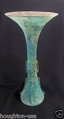 RARE Ancient Chinese Ritual Bronze Wine Vessel II Cup (Gu) Shang Dynasty