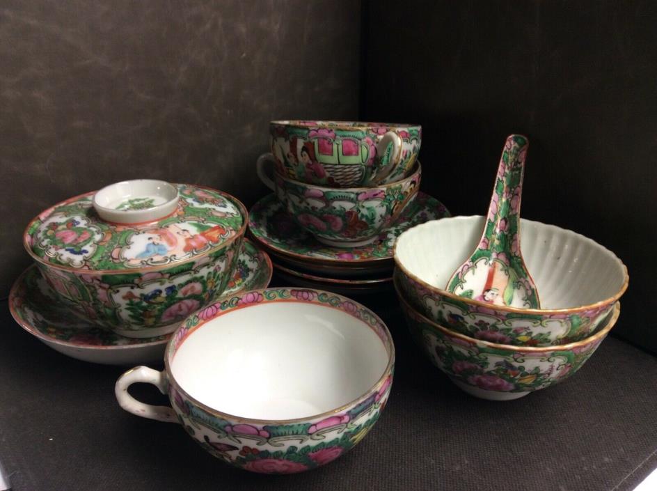 Old Vintage Antique Chinese Porcelain Famille Rose Enamel SetHong Kong 1920