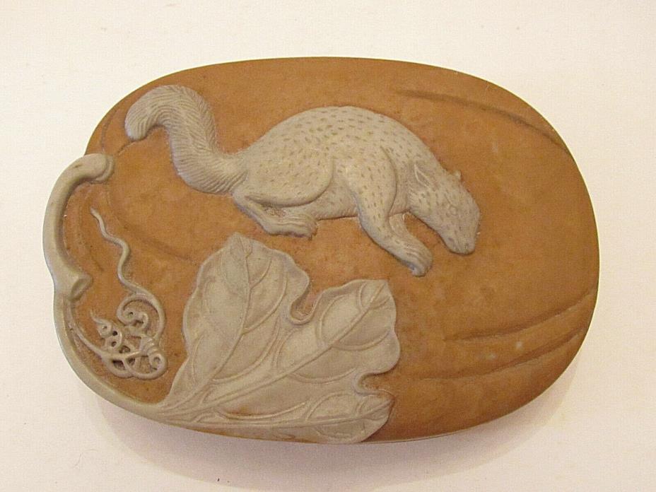 Chinese Duan Stone Inkstone with Fitted Matching Box Gourd and Squirrel Motif