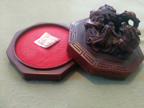 Vintage Asian  3 Dragons Red Ink Pad for Stone Stamp