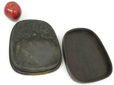 ANTIQUE CARVED INK STONE WITH ORIGINAL WOOD BOX