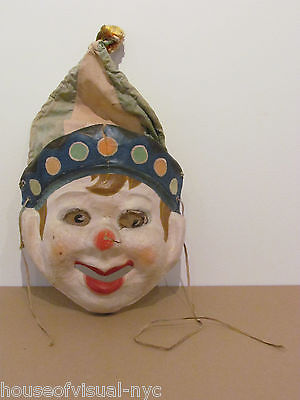 Rare Vintage Hand Painted Antique 40s Unique Halloween Clown Mask