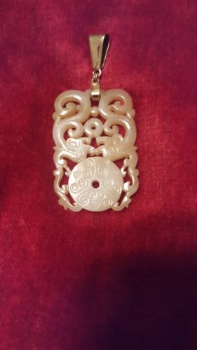 ANTIQUE CHINESE QING CARVED Double  Dragon WHITE JADE PENDANT