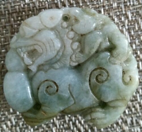 ESTATE SALE 19TH C ANTIQUE HAND CARVED HEAVY CHINESE JADE DRAGON TOGGLE