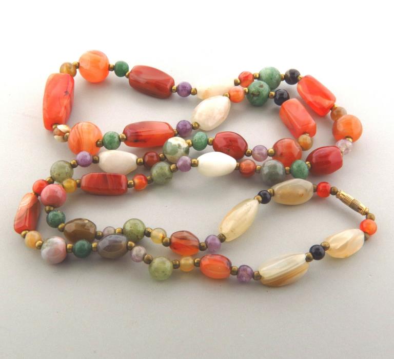Vintage Carnelian Agate Bead Necklace Long Strand 10-15 mm 35