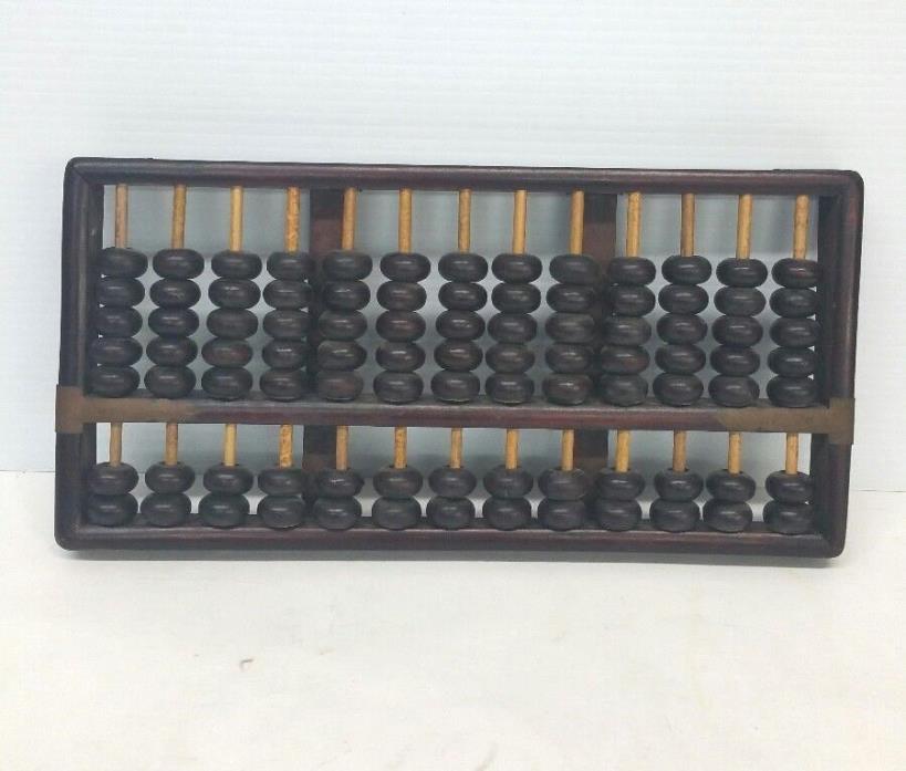 Old Chinese Carved Wood Abacus 13 Rows 91 Beads