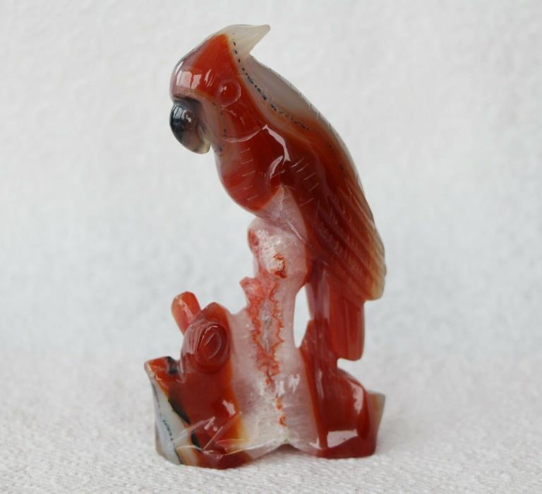 VINTAGE ANTIQUE CARVED CARNELIAN CHINESE AGATE PARROT FIGURE FIGURINE