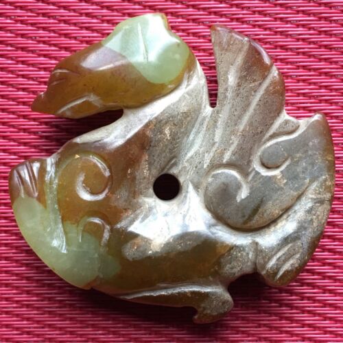 Old Chinese Natural Jade,Carved Hand Made Pendant,Ancient Bird, 55 X 50 X 16 mm.