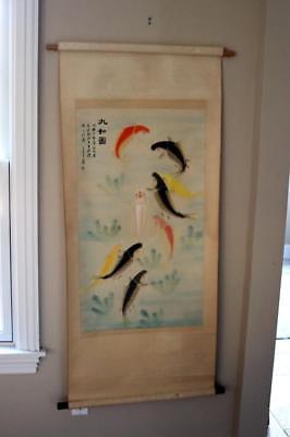 ANTIQUE CHINESE SCROLL PAINTING OF FISH - QING DYNASTY