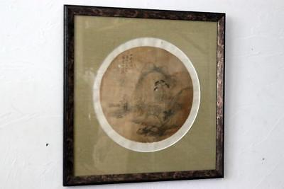 VERY EARLY CHINESE MOUNTAIN LANSCAPE SILK  ROUND SCROLL PAINITNG