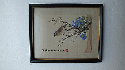 Antique Vintage Beautiful  Chinese Watercolor Framed Silk Painting Signed !